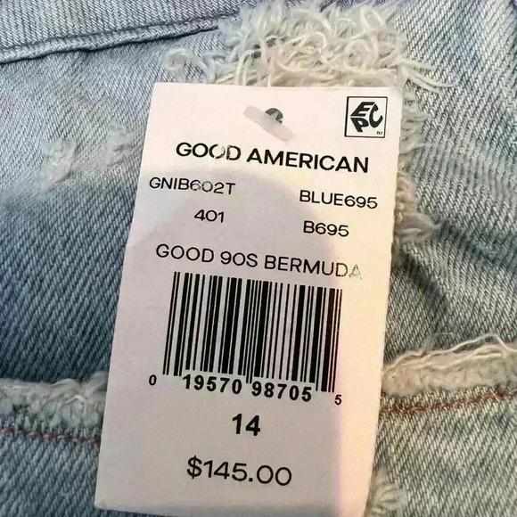 GOOD American ‘90S Bermuda Distressed Denim Jean Shorts In Blue695 Size 14/32 - Picture 10 of 10